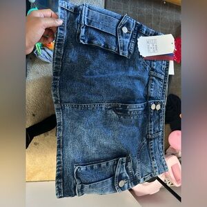 Blue Denim Skirt with Pockets